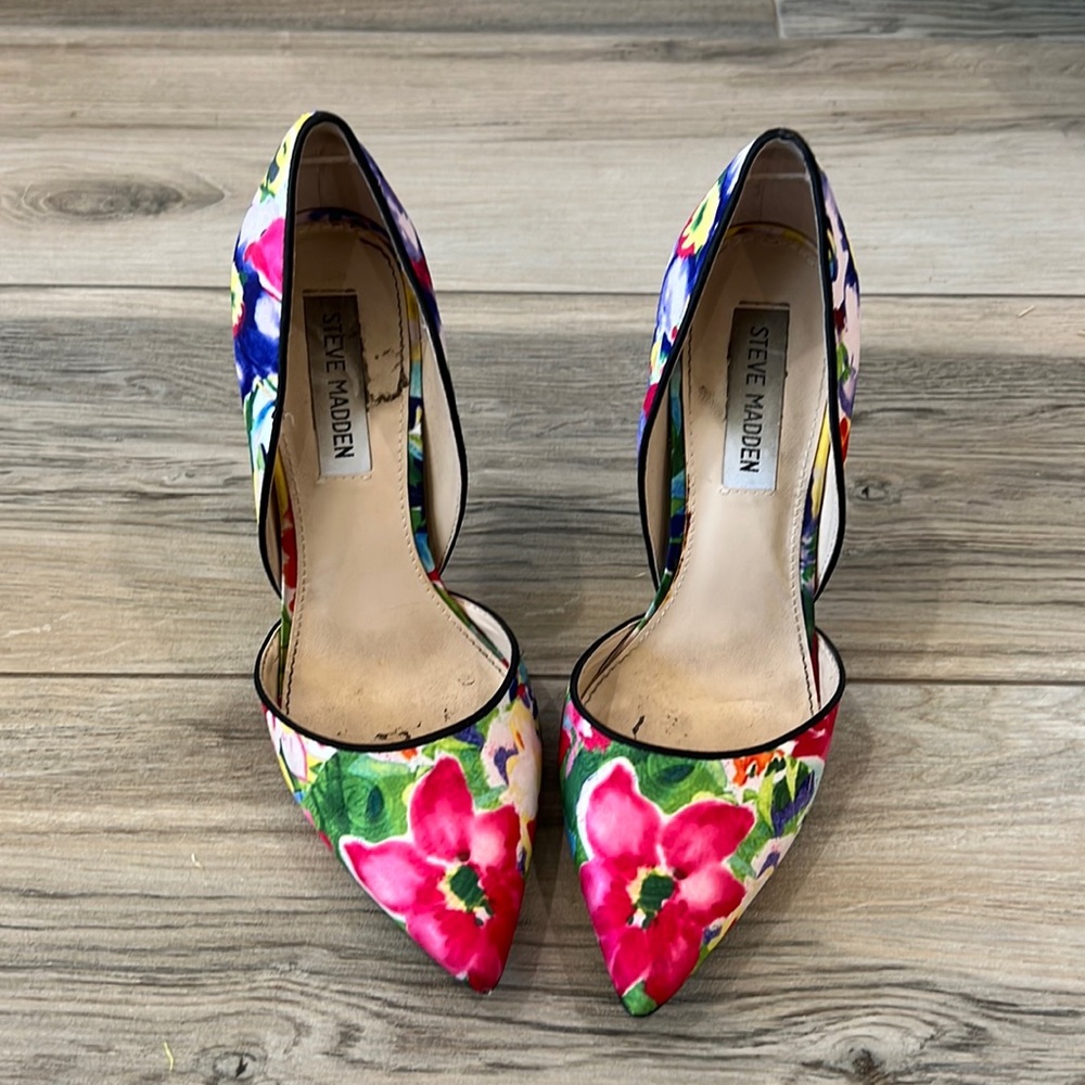 Steve Madden Floral Pointed-Toe Heels in Pink, Green, Blue